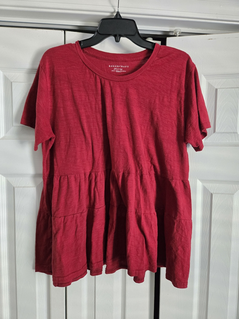 boxercraft Women's Red Short Sleeve Tiered Peplum Tee